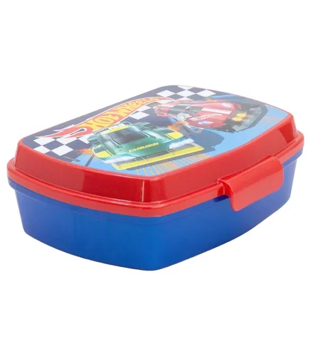 Brotdose Lunchbox für Kinder mit Auto-Motiv - Praktische Frühstücksbox mit Schnappverschluss, ideal für die Aufbewahrung von Snacks. Mit einer Kapazität von 750 ml und einem kindgerechten Design in Rot und Blau.