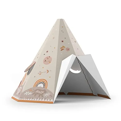 FOLDZILLA Spielhaus XXL 1,32 x 1,22 x 1,55 m aus Pappe Pappspielhaus Karton Haus - Tipi Sternenhimmel