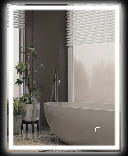 HOMCOM Badspiegel mit Beleuchtung 90x70 cm - Badezimmer Wandspiegel mit Touch-Steuerung und Memory-Funktion, bietet 3 Lichtfarben und bleibt dank Antibeschlagfunktion immer klar.