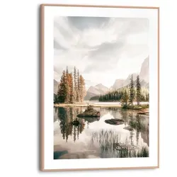 Reinders Gerahmtes Bild Bergsee für Wohnzimmer 40 cm x 30 cm Beige