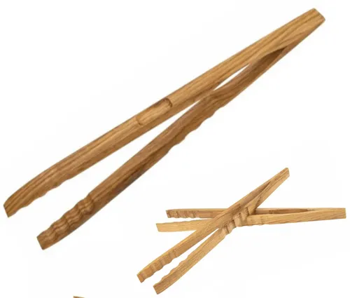 Große XL Grillzange aus Eichenholz Würstchenzange Eichenholz 39cm mit Riffeln