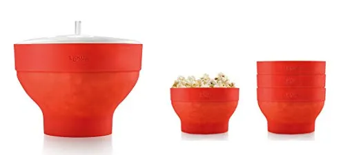 Lékué Popcorn XL + 4 Minischälchen, Ø 21 cm, Rot von Lékué