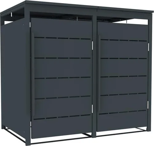 Mülltonnenbox Anthrazit mit Soft-Close-Funktion - Schützen Sie Ihre Mülltonnen stilvoll! Diese praktische Box bietet Platz für bis zu 240 Liter und sorgt dank Belüftungsschlitzen für optimale Luftzirkulation. Aus pulverbeschichtetem Stahl gefertigt, ist sie langlebig und robust.