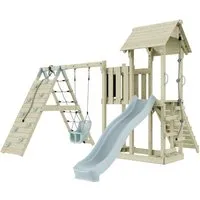 OutdoorToys Spielturm - Robuster Spielturm aus Holz in Eisblau, ideal für Kinder ab 3 Jahren, fördert die Kreativität und Bewegungsfreude im eigenen Garten.