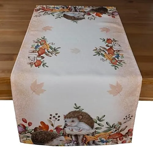 texpot Tischläufer 40 x 90 cm Druckmotiv Igel Herbst Tischband