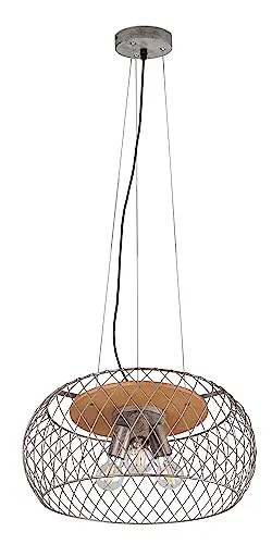 Trio Leuchten Pendelleuchte Tamil 311100367 - Stilvolle Pendelleuchte aus antikem Nickel und naturbelassenem Holz, stufenlos höhenverstellbar bis 150 cm – ideal für gemütliche Wohnräume.