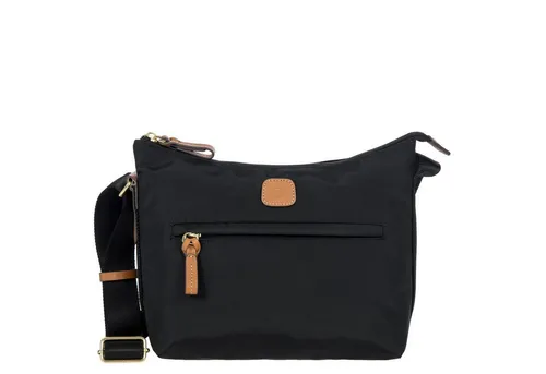 Bric's Umhängetasche X-Bag 25 cm - Stilvolle Schultertasche in Schwarz - Umhängetaschen: Elegante X-Bag Schultertasche aus satiniertem Nylon und Leder, leicht und robust mit praktischem Reißverschluss und verstellbarem Schultergurt.