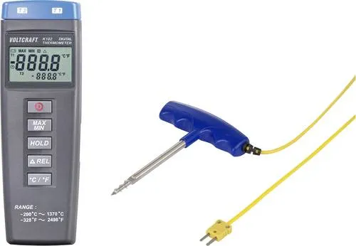 Voltcraft Digital-Thermometer mit Einschraubfühler (37744323) - Präzises Digital-Thermometer für Werkstatt und Industrie, ideal für Temperaturmessungen in Flüssigkeiten und festen Stoffen.