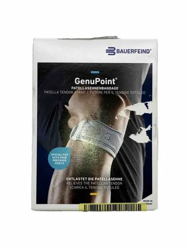 GenuPoint Patellasehnenbandage Größe 3 titan - Kniebandagen zur Linderung von Schmerzen im vorderen Kniebereich mit individuell einstellbarem Druck und Massageeffekt durch spezielle Pelotte.