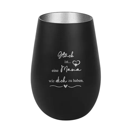 Der-Porzellan-Laden Windlicht mit Gravur Glück ist eine Mama wie Dich zu haben, Schwarz Silber, Teelichthalter aus Glas mit Spruch, Tischdeko modern