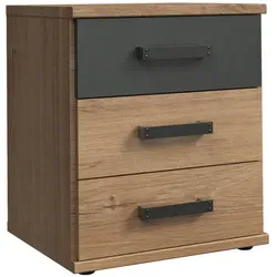 Froschkönig24 Cork Nachttisch - Plankeneiche/Graphit - Stilvoller Nachttisch in Plankeneiche/Graphit, ideal für Schlafzimmer mit modernem Design und praktischen Stauraum. Maße: 46 x 40 x 55 cm.