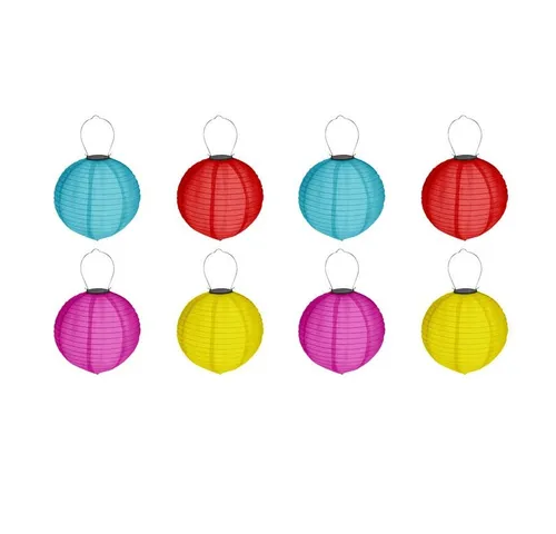 HAC24 LED Lampion 8x Deko Lampenschirm Lampe Party Garten Kugel Laterne, LED fest integriert, Kaltweiß, Bunt, Solar, Ø 20 cm, mit Haken zum Aufhängen