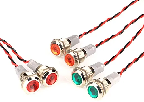 GUUZI 6pcs 220V-230V 12mm LED Panel Pilot Dash Warnlicht Kontrollleuchte Lampe Pilot Dash Glühbirnen Richtungs (Rot/Gelb/Grün)