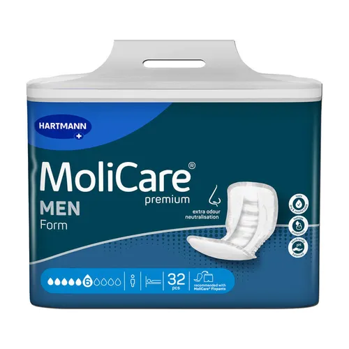 MoliCare Premium Form MEN 6 Tropfen - 32 Stück für mittlere Inkontinenz, hoher Auslaufschutz und Diskretion für Männer, sofort trocken und hautschonend