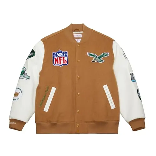 Mitchell & Ness NFL Dusted Collection Varsity College-Jacke – Philadelphia Eagles, XL - Stylische Varsity College-Jacke im American-College-Stil. Robuste Materialien bieten hohen Tragekomfort. Ideal für alle Jahreszeiten und perfekt für Stadionbesuche oder den Streetwear-Look.