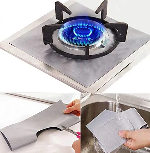 FireMat 2 x Gasherd Abdeckung für Ihren Gas Brenner (27x27cm, Silber,2 Stück) Der Optimale Schutz beim Kochen. Nie wiede Putzen, Kratzen oder Scheuern