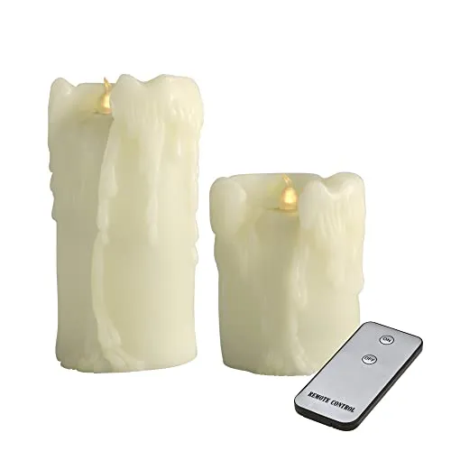 X4-LIFE LED Kerzen mit Wachstropfen 2er-Set, Fernbedienung, LED Echtwachskerzen, inkl. Batterie, warmweiße, täuschend echt flackernde Flamme, Kerzen 10cm 15cm hoch, Durchmesser 8 cm, dekorativ