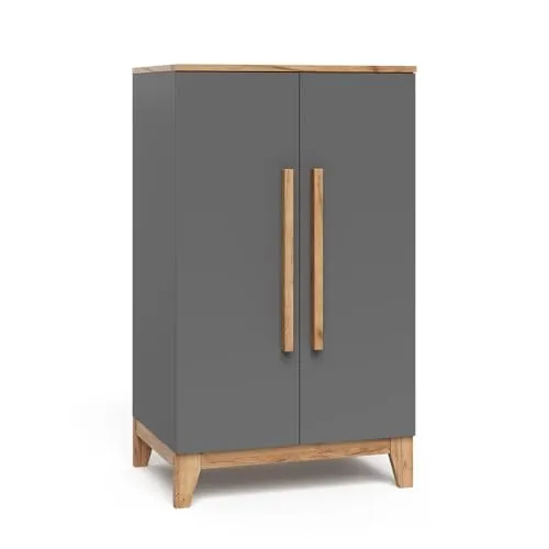 VitaliSpa® Kleiderschrank Malia in Grau/Artisan, 70 x 120 cm - Der Kinderkleiderschrank Malia bietet mit verstellbaren Einlegeböden und einer Kleiderstange viel Platz für bunte Outfits und Accessoires. Ideal für kreative Kinderzimmergestaltung!