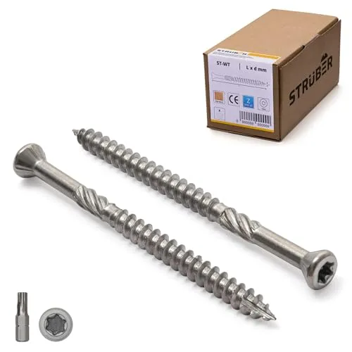 STRÜBER Terrassenschrauben mit Zier-Senkkopf und Torx-Antrieb (4,0 x 30 mm / 200 Stk. / TX-15) Edelstahl gehärtet C2 - Schaftfräser, Cutspitze - Dielenschrauben - S2-Bit inkl
