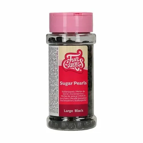 FunCakes Sugar Pearls Zuckerstreusel, Glänzend Black, 80 g