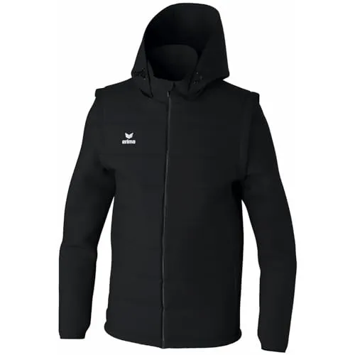 Erima TEAM Jacke mit abnehmbaren Ärmeln, schwarz, XL - Fahrradbekleidung aus leicht wattiertem Funktionsmaterial mit abnehmbaren Ärmeln und gefütterter Kapuze für flexiblen Tragekomfort.