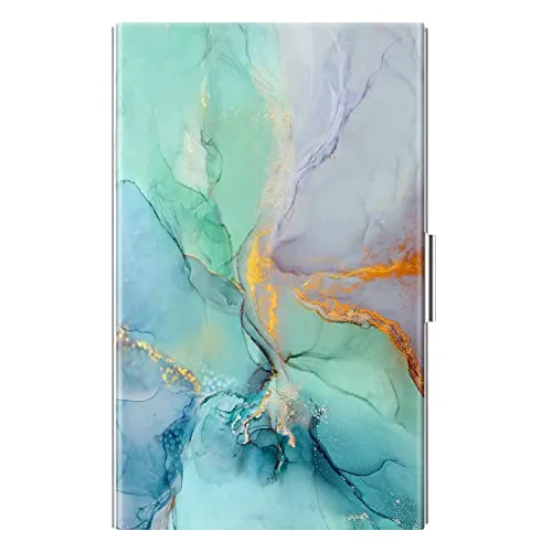 FINTIE Visitenkartenetui Kartenetui, Premium Slim Scheckkartenhülle Kreditkartenetui aus Edelstahl, beschichtet mit hochwertigem Kunstleder für Damen Herren, Smaragd Marmor