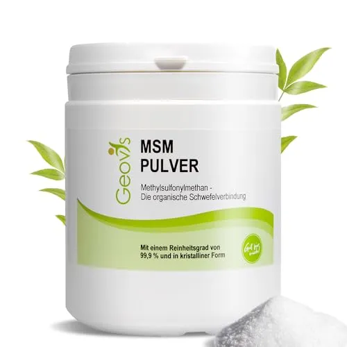 Geovis MSM Pulver 500g - organischer Schwefel - Hochdosiertes 99,9% reines Methylsulfonylmethan - VEGAN - Nahrungsergänzung