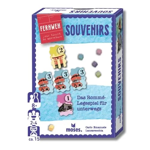Moses. Fernweh Souvenirs, kompaktes Rommé-Kartenspiel mit Urlaubsflair, taktisches Reisespiel für unterwegs, Legespiel für 2-4 Spieler ab 8 Jahren