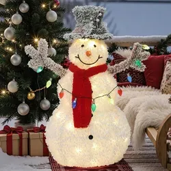 Hometopia LED Schneemann mit Schneeeffekt – Leuchtende Weihnachtsfigur mit Zylinderhut, rotem Schal für Innen und Außen - Weiß