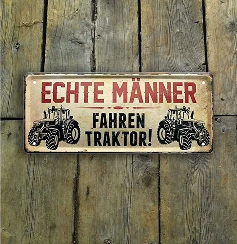 schilderkreis24 Metallschild Blechschild Echte Männer fahren Traktor! 28x12cm