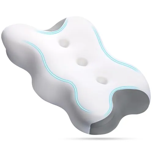 Euqvunn Orthopädisches Kopfkissen aus Memory Foam Kissen, Ergonomisches Kopfkissen für Seitenschläfer, Rückenschläfer und Bauchschläfer, Nackenkissen Kissen mit Rillen-Design, mit Kissenbezüge