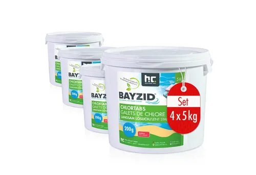 BAYZID® 4x 5 kg Chlortabs 200g langsam löslich - Poolzubehör mit stabilisiertem Chlor für kristallklares Wasser – Langsame Löslichkeit für effektive und langanhaltende Desinfektion, ideal für Ihre Poolpflege.