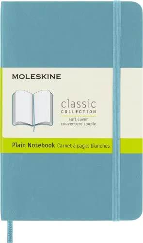 Moleskine Classic Plain Paper Notebook - Soft Cover and Elastic Closure Journal - Color Reef Blue - Pocket 9 x 14 A6 - 192 Pages