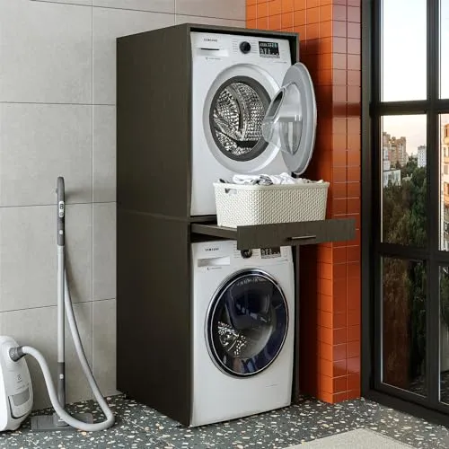 ROOMART Waschmaschinenschrank mit Ausziehbrett - Praktischer Überbauschrank für Waschmaschine und Trockner, mit Ausziehbrett und stabilen Füßen für optimale Arbeitshöhe und minimalen Vibrationen, ideal für jede Waschküche.
