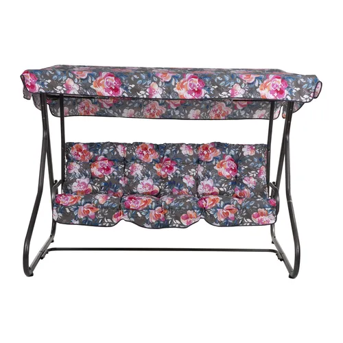 Hollywoodschaukel 3-Sitzer Gartenschaukel mit Dach Auflagen Pflanzenmuster