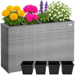 CASARIA® Polyrattan Blumentopf Grau 95x27x60cm - 4er Pflanzkübel aus handgewobenem Polyrattan, ideal für Garten und Balkon, wetterfest und UV-beständig für langlebige Nutzung.