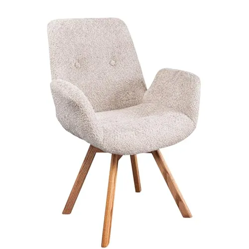 riess-ambiente Polsterstuhl BALTIC beige/natur - Eleganter Polsterstuhl mit 360° Drehfunktion, ideal für das Esszimmer. Aus hochwertigem Bouclé und Eiche-Massivholz, bietet Komfort durch Armlehnen und pflegeleichte Materialien.