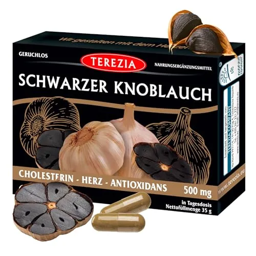 TEREZIA Schwarzer Knoblauch Kapseln, 500 mg Extrakt, 60 Stück | Fermentiert, geruchlos, leicht zu schlucken, Monatsvorrat