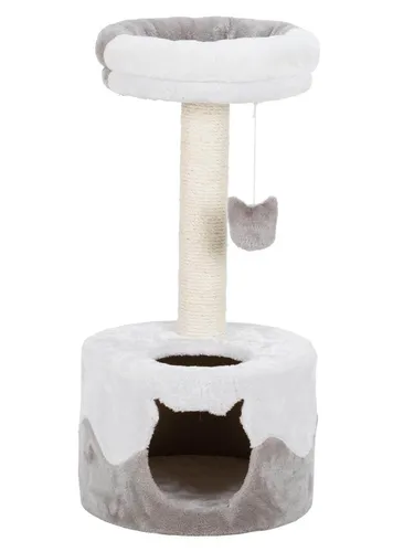 Kratzbaum Nuria - 71 cm, weiß-grau, mit abnehmbarem weichem Bett und Spielzeug am Seil für glückliche Katzen