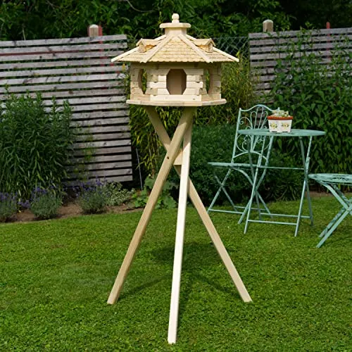 Vogelhaus V16 Natur Holzschindeldach (Größe Standard L mit Ständer, Dach Holzschindeln Natur)