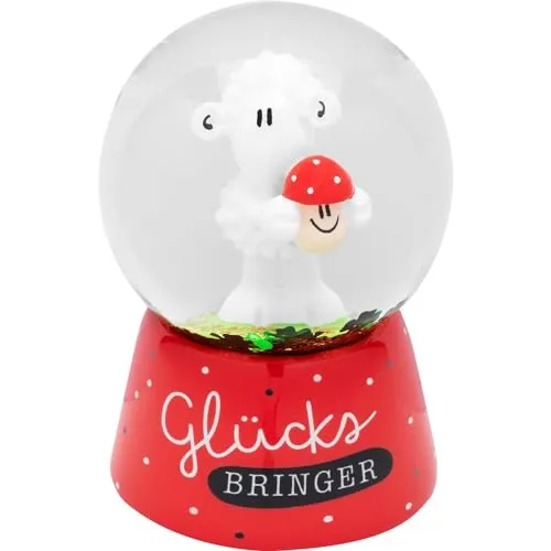 Sheepworld Traumkugel mit Motiv Glücksbringer | Schneekugel mit Glitter, Höhe 6,5 cm | Geschenk, Glücksbringer, Silvester | 70105