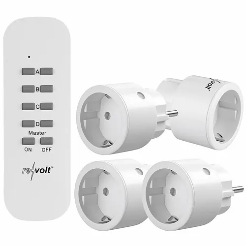 revolt 4er-Set Mini-Funksteckdosen mit Fernbedienung, bis 2.300 Watt, 50 m