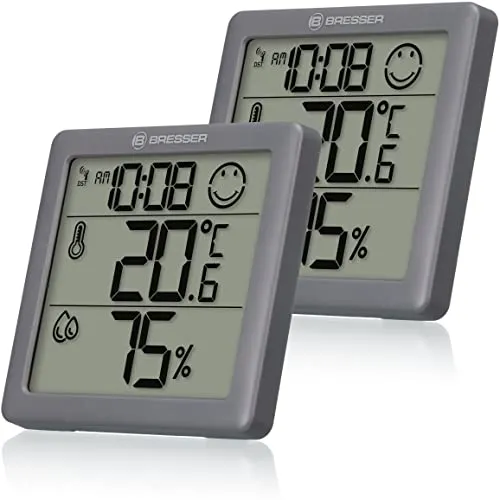 BRESSER Climate Smile Thermo-Hygrometer 2er-Set - Hygrometer für präzise Kontrolle der Innentemperatur und Luftfeuchtigkeit in zwei Räumen. Mit Smiley-Indikator für ideales Raumklima – einfach lüften, wenn nötig!