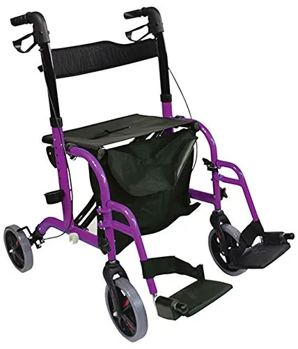 Aidapt Duo Deluxe Rollator, zusammenklappbar, leicht, 4 Räder, Transportstuhl, Mobilitätshilfe mit Sitz, Fußplatten, Tragetasche, feststellbaren Bremsen und pannensicheren Reifen für den Innen- und
