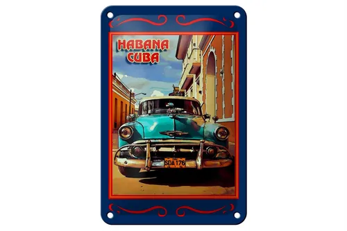 Blechschild Cuba 12x18 cm Havana Cuba blaues Auto Metall Deko Schild