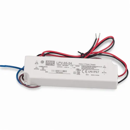 LED Trafo 24V MW 36W IP67 Mean Well LPV-35-24 SNT 24V/DC/0-1,5A/ 36W IP67