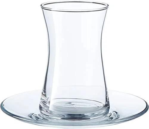 Pasabahce 95290 Heybeli Teeset 165ml, 4 Teegläser und Untertassen, 308 ml, Glas, transparent, 1 Set