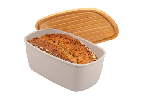 bremermann Brotkorb Brotkasten mit Bambus-Deckel, Brotbox, Schneidebrett, Brottopf, grau