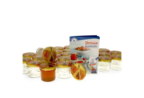 MamboCat Einmachglas 50er Set - Sturzglas 125 ml mit Honigwabe Deckel - Praktisches 50er Set Einmachgläser, ideal zum luftdichten Konservieren von Honig & Aufstrichen. Inkl. gratis Rezeptheft für kreative Ideen!