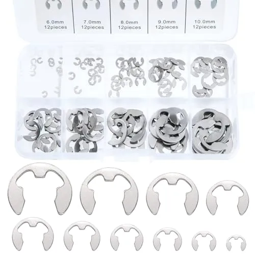 Jesustree Edelstahl E-Clip Externe Haltering Snap Sicherungsring Sortiment Kit 120 Stück, 10 Größe 1.5/2/3/4/5/6/7/8/9/10 mm für Wellennut Maschine Automotive